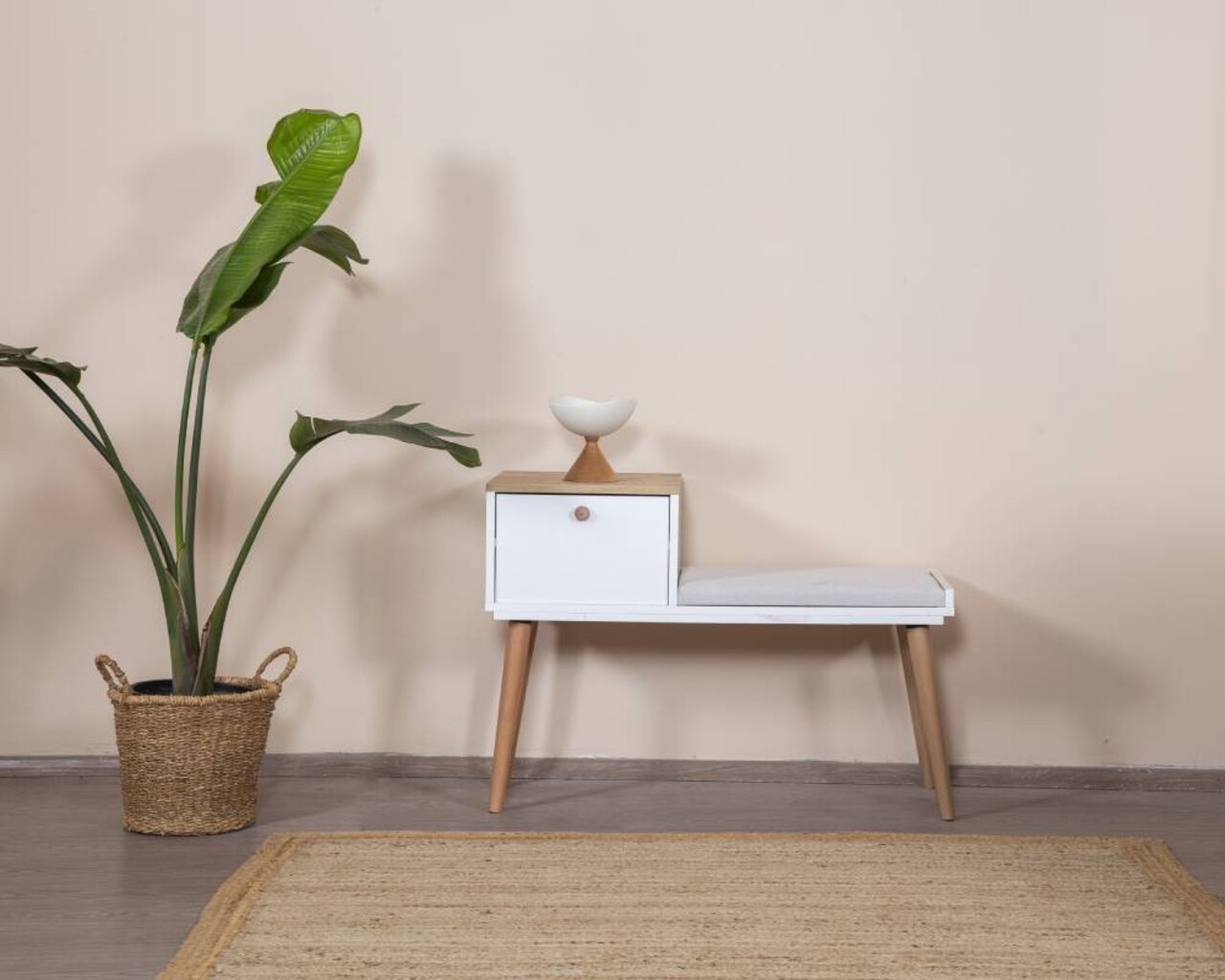 Banca, Hanah Home, Bohem, 55x150x2.2 cm, Alb / Stejar - imagine 7